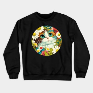 Floral Cat Botanical Plant Flower Cat Lover - Funny Cats Crewneck Sweatshirt